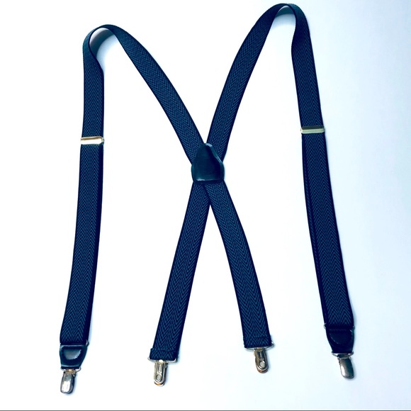 VINTAGE CAS West Germany Dapper brass clip adjustable dress suspenders Navy - Picture 1 of 8
